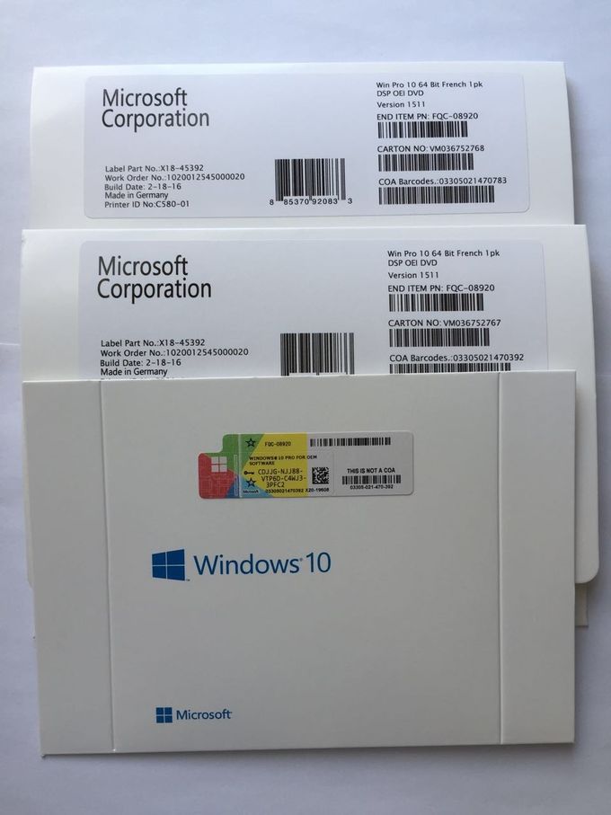 Llave del OEM del profesional de MS Windows 10, favorable versión de 64 del pedazo de Windows 10 franceses del DVD
